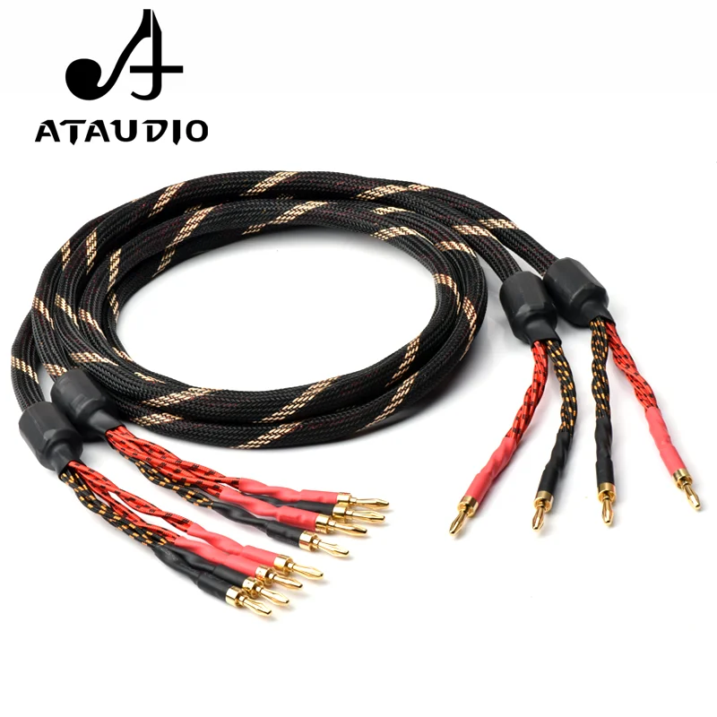 ATAUDIO HiFi-Lautsprecherkabel Hochwertiger reiner Kupferdraht mit 2 Bananensteckern – 4 Bananenstecker Image
