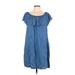 Style&Co Casual Dress - Shift Boatneck Short sleeves: Blue Print Dresses - Women's Size Large