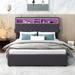 Nordic Full Size Dark Gray Creative Upholstered Platform Bed w/ Storage Headboard, LED, USB Charging & Drawers Storage Bed Frame