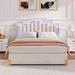 Nordic Queen Size Upholstered Platform Bed w/ LED Lights & 4 Drawers, Stylish Irregular Bed Legs Design Storage Bed Frame, Beige