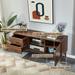 Vintage Walnut TV Cabinet w/ Cabinet Doors and Drawers, TV Console Storage Shelves Entertainment Center W/ Antique Brass Handles