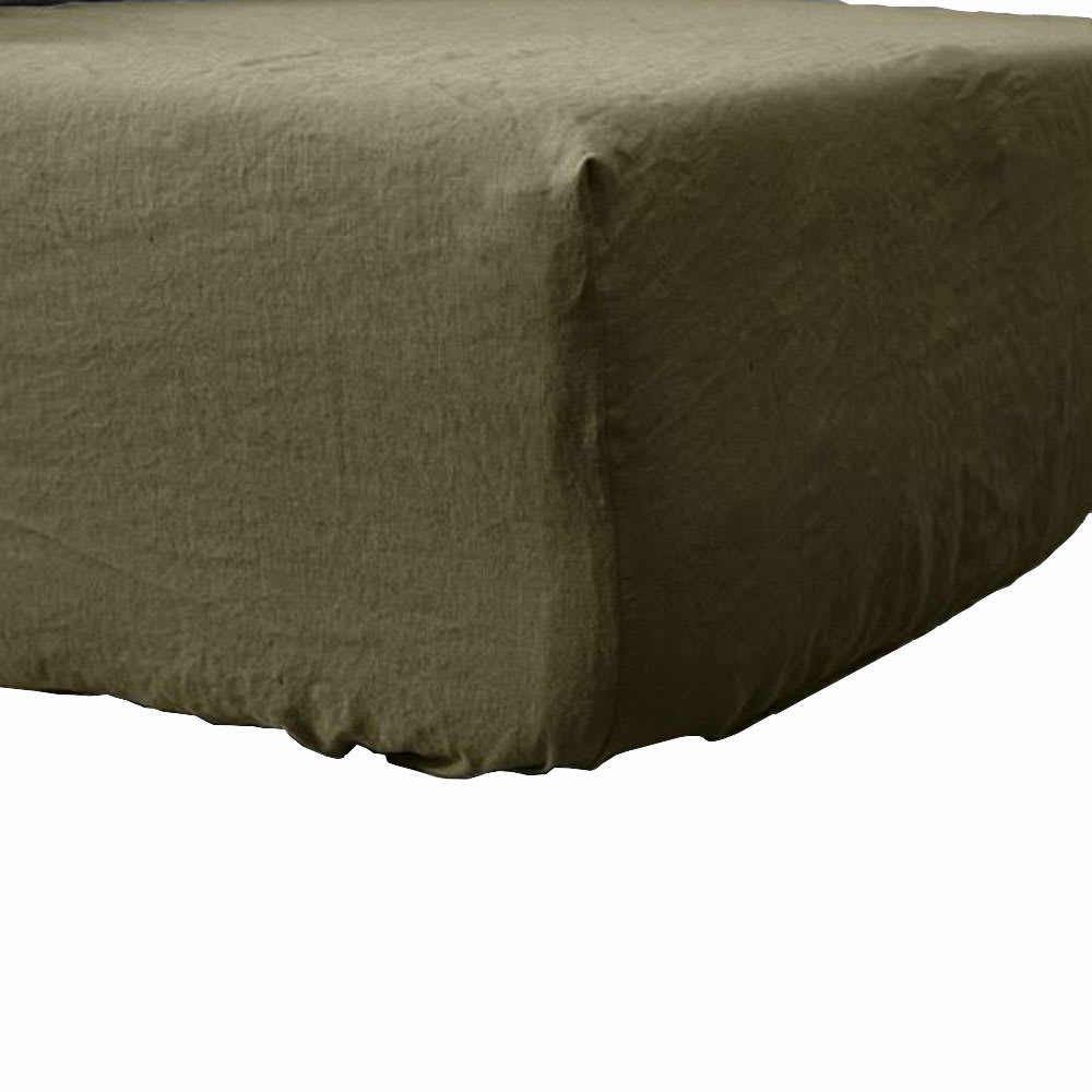 Drap housse lin lavé vert 140x190 cm