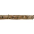 Rustic 7 Hook Coat Rack Wall Mounted Oak Wood Plank With Tarnished Brass Iron Hooks 29.5 Long x 4.75 Tall x 3.25 Wide Inches Bark-peeled Finish