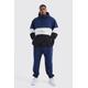 Mens Navy Plus Colour Block Tracksuit, Navy