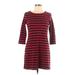 Talbots Casual Dress - Sheath Crew Neck 3/4 sleeves: Red Print Dresses - Women's Size Medium Petite