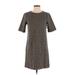 Ann Taylor LOFT Outlet Casual Dress - Shift Crew Neck Short sleeves: Brown Dresses - Women's Size X-Small