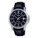 Casio MTP-V004L-1C Men's Stainless Steel Black Leather Band Black 24 Hour Dial Date Watch, black-black