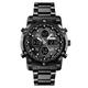 LVLONG Mens Wrist Watch, Waterproof Military Analog Digital Watches with LED Multi Time Chronograph, Stainless Steel Business Watches for Men,Black