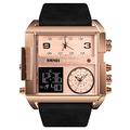 DEHIWI Men's Digital Sports Watch, Square Backlight Large Screen Multi Time Zone Men's Watch Waterproof Digital Analog Watch for Men,Rose Gold Black