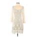American Eagle Outfitters Casual Dress - Shift Scoop Neck 3/4 sleeves: Ivory Solid Dresses - Women's Size Small