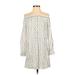 Love, Fire Casual Dress - Shift Off The Shoulder Long sleeves: Ivory Print Dresses - Women's Size Small