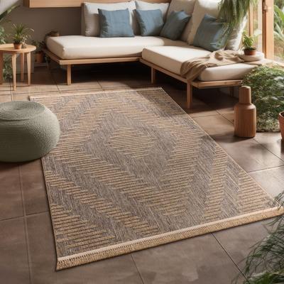 Teppich PACO HOME "Cologne 494", beige, B:80cm H:11mm L:150cm, Polypropylen (PP), Teppiche, Flachgewebe, meliert, Rauten Motiv,, mit Fransen, Outdoor geeignet Image