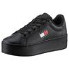 Plateausneaker TOMMY JEANS "TJW FLATFORM ESS", Damen, Gr. 37, schwarz, Leder, Lederimitat, Textil, sportlich, Schuhe, Freizeitschuh, Halbschuh, Schnürschuh mit gepolstertem Schaftrand