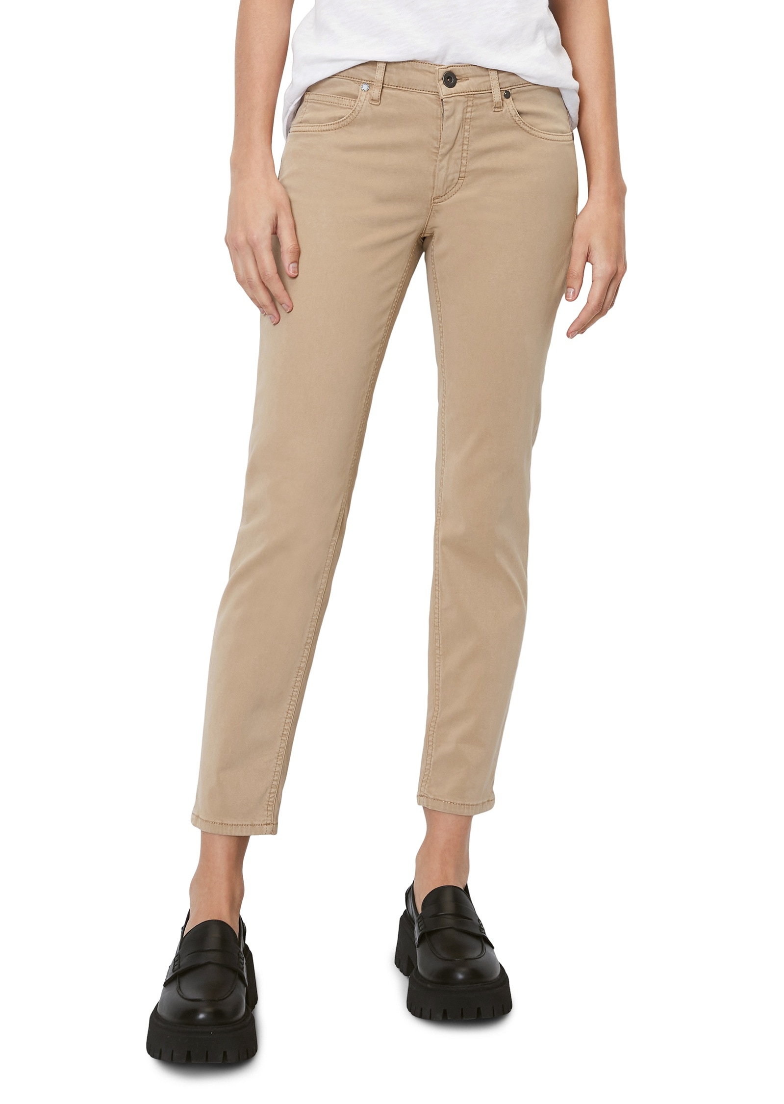 5-Pocket-Hose MARC O'POLO "aus Lyocell-Baumwolle-Mix", Damen, Gr. 29, Länge 34, beige (norse sand), Obermaterial: 64% Lyocell, 32% Baumwolle, 4% Elasthan, unifarben, slim fit lang, Hosen 5-Pocket-Jeans Image