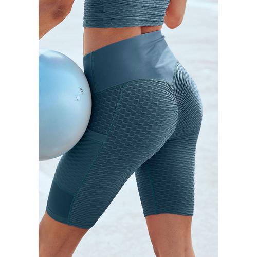 „Radlerhose VIVANCE ACTIVE „“-Sporthose““ Gr. XL (48/50), N-Gr, blau (petrol) Damen Hosen Yogahosen mit Wabendesgin und zwei Taschen“