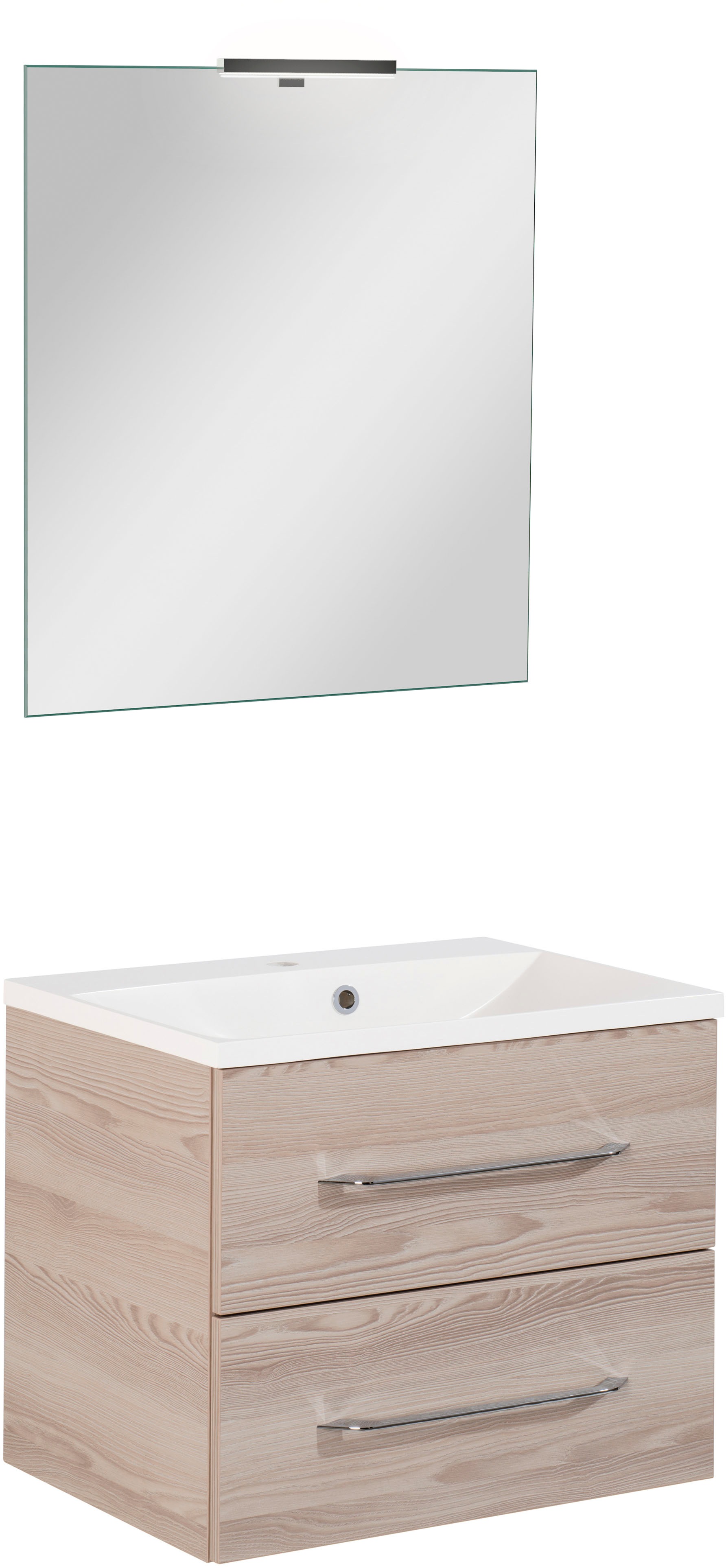 Waschtisch FACKELMANN "Waschplatz-Set B-Clever", braun (korpus und fronten optik alaska esche, optik alaska esche), B:60cm T:46cm, Waschtische, Waschtisch, 4-teilig