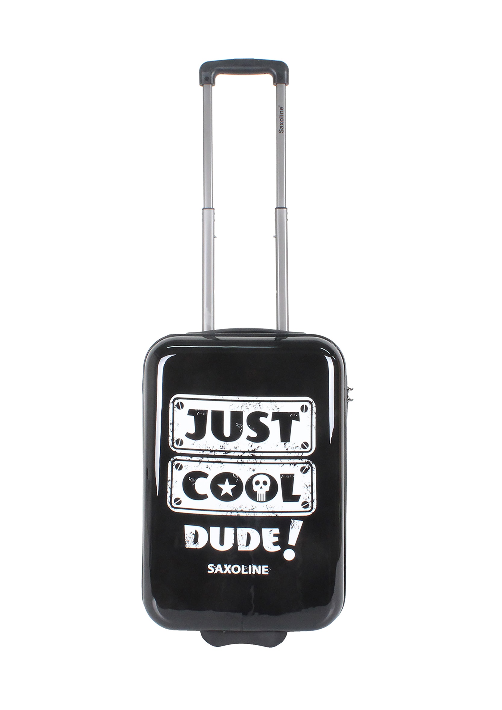 Koffer SAXOLINE "Just Cool", Gr. B/H/T: 35 x 54 x 20, schwarz-weiß (schwarz, weiß), Polyester, Koffer, mit coolem Front-Aufdruck Image