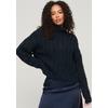 Strickpullover SUPERDRY "VINTAGE HIGH NECK CABLE KNIT", Damen, Gr. L, blau (eclipse navy), Strick, Obermaterial: 75% Polyacryl, 15% Polyamid, 10% Wolle, unifarben, modisch, Langarm, Pullover