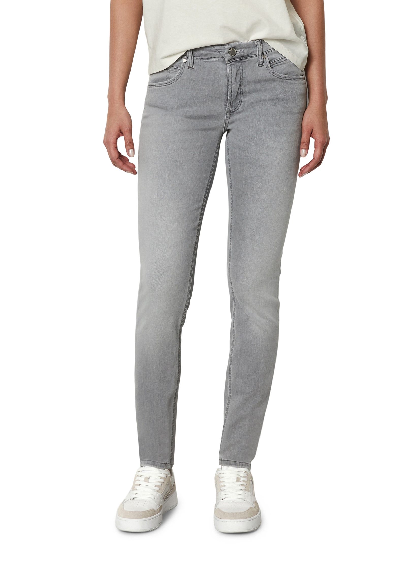 Slim-fit-Jeans MARC O'POLO DENIM "aus Organic Cotton-Mix", Damen, Gr. 27, Länge 34, grau (light grau), Obermaterial: 92% Baumwolle, 6% Elastomultiester, 2% Elasthan, unifarben, slim fit normal, Jeans Image