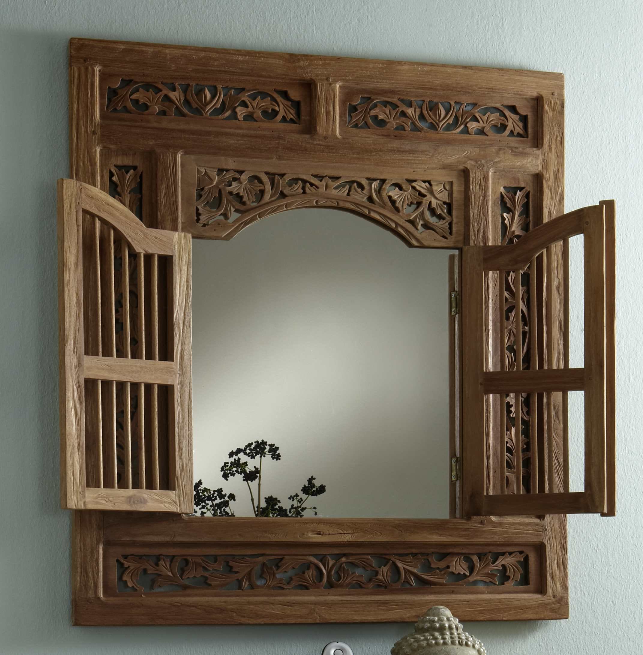 Wandspiegel SIT, beige (natur), B:80cm H:90cm T:3,5cm, Massivholz, Spiegel, Wandspiegel, mit 2 Flügeltüren