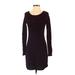 Ann Taylor LOFT Casual Dress - Sweater Dress Scoop Neck Long sleeves: Burgundy Print Dresses - Women's Size X-Small