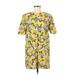 Moon River Casual Dress - Shift Crew Neck Short sleeves: Yellow Floral Dresses - Women's Size Medium