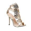 Womens Ladies High Heel Metal Wings Stiletto Super High Heel Open Toe Sandals Summer High Heel Wedding Dress Shoes Party Shoes Heels Shoes,Gold,7 UK