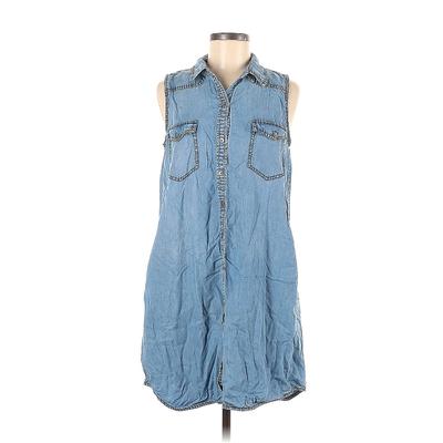 Club Monaco Casual Dress - Shirtdress Collared Sleeveless: Blue Print Dresses - Women's Size 10