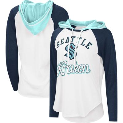 G-III Sports by Carl Banks Seattle Kraken MVP Raglan-T-Shirt mit Kapuze für Damen, Weiß/Tiefseeblau Image