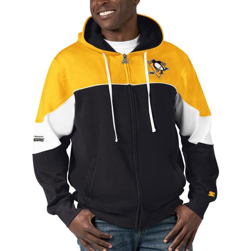 Herren Starter Schwarz/Gold Pittsburgh Penguins Power Forward Kapuzenpullover mit durchgehendem Reißverschluss