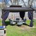 PURPLE LEAF Outdoor Hardtop Gazebo For Patio Bronze Aluminum Frame Pavilion With Navy-Blue Curtain