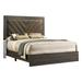 Cato Upholstered King Size Bed, Chevron Tufted Brown Headboard, Dark Gray