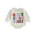 Unisex Newborn Baby Christmas Romper Long Sleeve Crew Neck Santa Claus Letters Print Fall Bodysuit Clothes