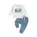 Jxzom Toddler Baby Boy Fall Winter Clothes Mamas Boy Print Long Sleeve Crewneck Sweatshirt Tops Jogger Pants Sets 2Pcs Outfits Set