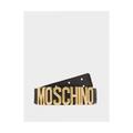 Moschino Mens Accessories All Over Logo Print With Plaque Belt in Gold Polyamide - Size 46 (Waist)