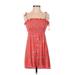 Vestique Casual Dress - A-Line Square Sleeveless: Red Floral Dresses - Women's Size Small