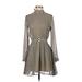 XXI Casual Dress - A-Line High Neck Long sleeves: Ivory Chevron/Herringbone Dresses - Women's Size Small