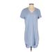 Cloth & Stone Casual Dress - Shift V Neck Short sleeves: Blue Print Dresses - Women's Size X-Small