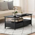 Ebern Designs Algernon 4 Legs Coffee Table w/ Storage Wood/Metal in Black/Brown/Gray | 18 H x 39 W x 20 D in | Wayfair