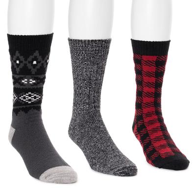MUK LUKS Men's 3 Pair Pack Microfiber Boot Socks Size One Size Black/Multi