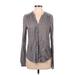 Three Dots Long Sleeve Button Down Shirt: Gray Print Tops - Women's Size X-Small