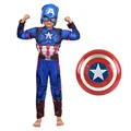 Captain America Costume Kids Superhero Captain America Muscle Cosplay Jumpsuit Shield Halloween