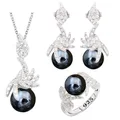 Black Pearl Silver Color Jewelry Sets for Women Earrings Necklace Pendant Ring New Arrival