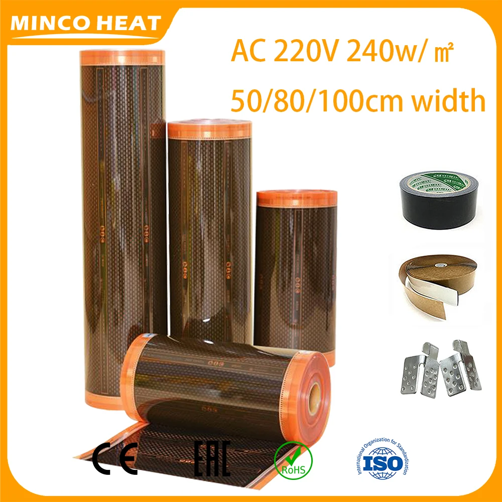Minco Heat AC220V 240w/m2 New Orange Save Energy Infrarot Graphene PTC Heizfolie 5~50 ㎡ und Installationsset