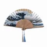 1pc japanischen Stil Seide Bambus Fan Kanagawa Welle weiblichen Fan Vintage Bambus Falten Hand