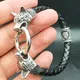 Drops hipping 1 stücke rune perle wolf kopf leder armband edelstahl viking armband armreif für