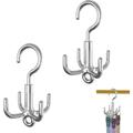 2 Pack Belt Hanger Stackable Belt Organizer Hanger Holder Hook for Closet 360 Degree Rotatable Tie Rack Hanging Storage with 4 Claws Silver