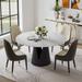 Modern Round White Dining Table with Matte Sintered Stone Tabletop, Solid Black Carbon Steel Base