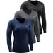 NELEUS Womens Compression Shirts Long Sleeve Workout Yoga T Shirt V Neck 3 Pack Black+Gray+Navy Blue US Size 2XL