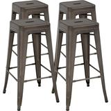 FDW Metal Bar Stools Set of 4 Counter Height Barstool Stackable Barstools 30 Inch Indoor Outdoor Patio Bar Stool Home Kitchen Dining Stool Backless Bar Chair (30 Bronze)